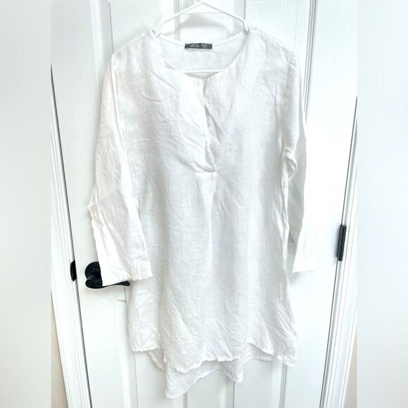 Alika Made In Italy White 100% Linen Tunic Women’s Size S/M Approximate - Picture 1 of 5